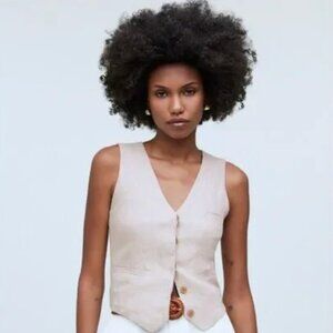 MADEWELL SINGLE BREASTED VEST 100% LINEN NATURAL UNDYED SIZE 00 NWT 100% LINEN